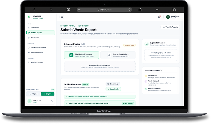 Waste report form on a laptop